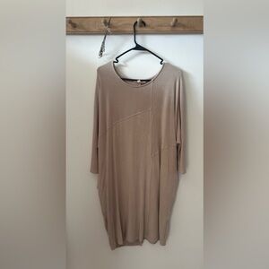 Beige Long Sleeve Tunic Dress